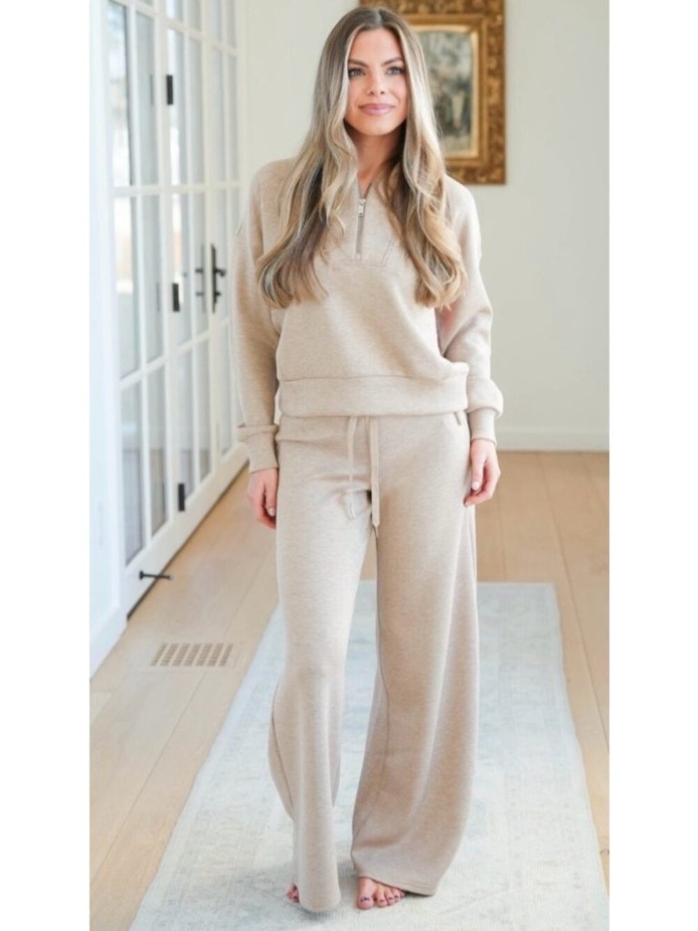 NEW Spanx Air Essentials Shawl Collar Half-Zip Sweatshirt Large Oatmeal Heather